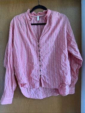 Pilcro Coral with Silver thread Button-Front Women's Top
